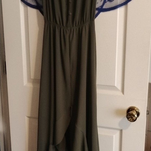 Deep olive green, off shoulder dress. - Picture 1 of 2